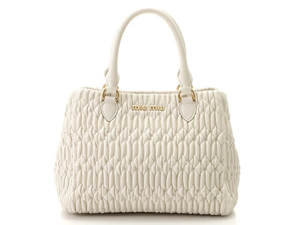 Miu Miu Matelasse Crystal Nappa Shoulder Bag White Leather